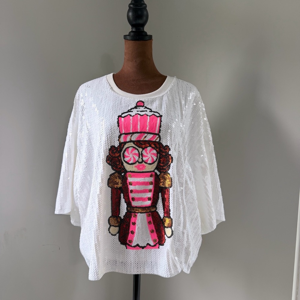 Simply Southern White Sequin Tops with Pink Design